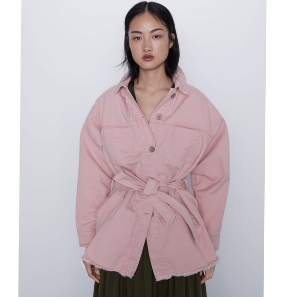 NEW Zara pink denim belted jacket